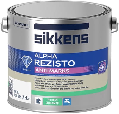 Sikkens Alpha Rezisto anti Marks Velours - Fluweel matte watergedragen muurverf binnen -1 potsysteem - Extra bestand tegen strepen en vegen - 2.50 L - RAL 9010 Pure White ( gebrokenwit) 1