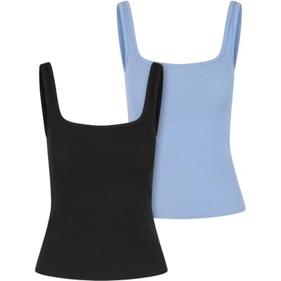 Urban Classics - Wide Neck Rib 2Pack Mouwloze top - XL - Zwart/Blauw