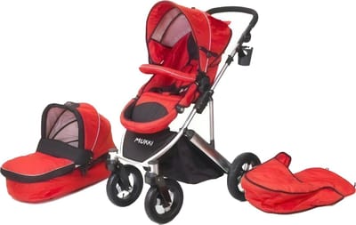 Mukki Daily Transporter - Robuuste All-terrain Kinderwagen inclusief reiswieg - Rood - Inklapbaar - Aluminium Lichtgewicht - Grote luchtbanden voor iedere ondergrond - Verstelbaar - Combi Kinderwagen 2 in 1 - Wandelwagen - Buggy - Multifunctioneel