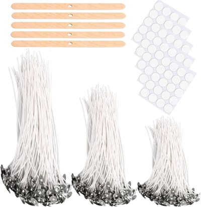 Lonten, 10/15/20 cm lonten voor kaarsen, 150 stuks kaarslonten met lontstickers en lonthouder van hout