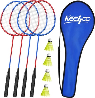 badmintonracketset van 2 of 4 voor volwassenen en kinderen, rackets, shuttles en draagtas inbegrepen