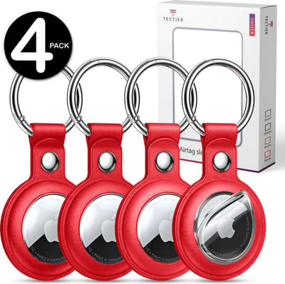 Tectier AirTag Sleutelhanger Set - 4 Stuks - PU-leer - Rood