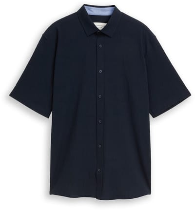 Tom Tailor - Comfort Fit seersucker overhemd met korte mouwen - Maat XXXL - sky captain blue