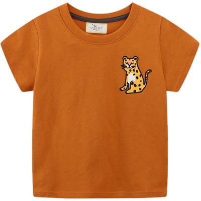 Zomer Nieuwe Jongens T-shirt In Europa en De Verenigde Staten Wind In Kleine Kinderen Cartoon Kinderen Ronde Hals Korte Mouw Tops 130cm brown
