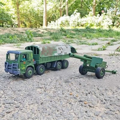 1:50 Legering Tactische Vrachtwagen Gepantserde Auto Model Diecast Metaal Militaire Trailer Mortiertransport Voertuigen Model Geluid Licht Kinder Cadeau
