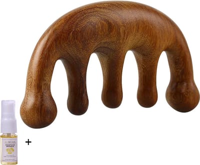 Aurgan Sandelhout massagekam - Gua Sha scalpkam - inclusief 10ml arganolie - massageolie
