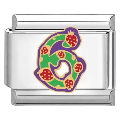 Quiges - Schakel - Bedel - 9mm - charms - Kleurrijk - Number 6 - Geschikt voor - armband - Schakelarmband - italy bedels armband