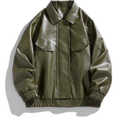 Veste en Cuir Homme Printemps et Automne Nouveau Style Japonais Ample Multi-poches Veste en Cuir Tendance Revers Haut L gray