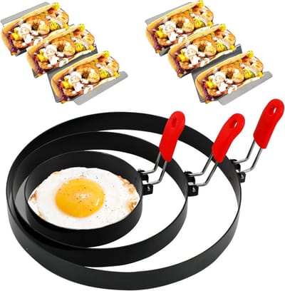 Pannenkoekvormpjes en Taco Houders - Eierringen Bakvorm - Ontbijt Maken - Roestvrij Staal - 3 Maten - Zilver