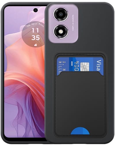 Geschikt voor Motorola Moto G04 / G24 / E14 Telefoonhoesje met TPU Pasjeshouder - Flexible Back Cover Case Siliconen TPU with Cardslot - Zwart - Smartphonica geschikt voor Motorola Moto E14;Motorola Moto G04;Motorola Moto G04s