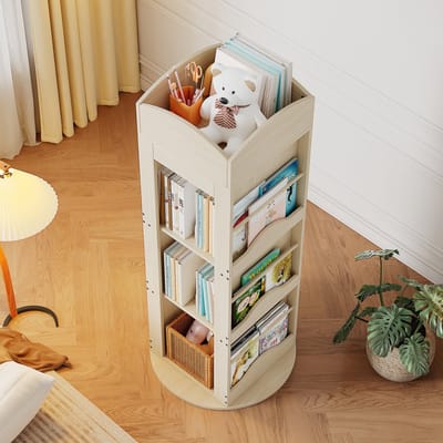 STILVORA Boekenrek - 360 Graden Draaibaar En Stil - Ruimtebesparend Voor Kinderkamer En Woonkamer - MDF - 142x63x63 Cm - Natuurlijk