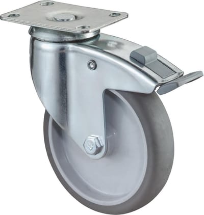 Zwenkwiel 125Mm Rubber Grijs M/Rem