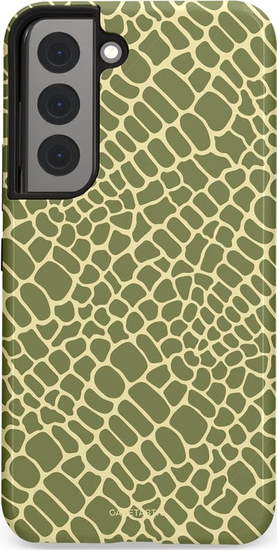 Casetastic hoesje geschikt voor Samsung Galaxy S22 - Dubbellaagse bescherming - Exotische Groen Geel Krokodillen Schubben - Fashion Case - Saliegroen Beige