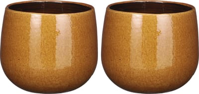 Mica decorations Plantenpot - 2x - keramiek - okergeel glans/spotted- d18xh16 cm - bloempot