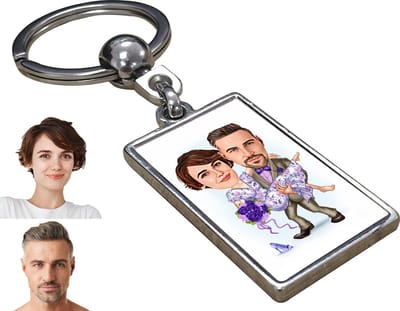 Liefde Karikatuur Man en Vrouw - Gepersonaliseerde Karikatuur Sleutelhanger met Jouw Foto - Cadeau - Verjaardag - Kerst - Kado - Valentijn - Gepersonaliseerd Cadeau