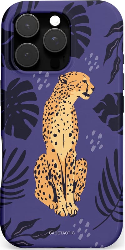 Casetastic hoesje geschikt voor Apple iPhone 16 Pro - MagSafe - Dubbellaagse bescherming - Cheetah elegantie - Fashion Case - Donkerblauw
