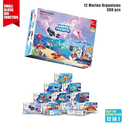 Creatieve 12-in-1 Bouwstenen, 12 Zeedieren Kunnen Worden Samengevoegd tot een Haai, Perfect voor Verjaardags- en Kerstcadeau