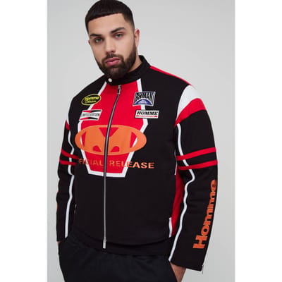 Plus Regular Fit Moto Applique Biker Jacket | Black | Size 2XL
