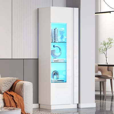 HAUSS SPOLE Vitrinekast - Met LED Verlichting En 3 Glazen Planken - 5 Opbergruimtes - 60x40x180 cm - Spaanplaat - Wit
