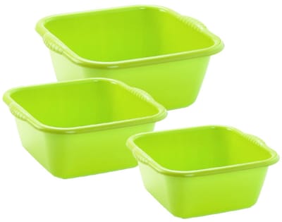 Plasticforte 3x huishoud teilen set - afwasbak - kunststof - 6-10-15 liter - groen - schoonmaken