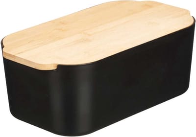 Broodtrommel - Broodbak - Brood Opbergdoos - Vershouddoos - RVS - Zwart - Bamboe - Deksel - 18.5x33x12 cm - 4,5L