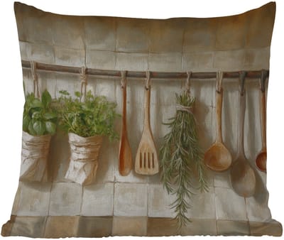 Tuinkussen - Hout - Keukengerei - Stilleven - Tegels - 40x40 cm - Weerbestendig