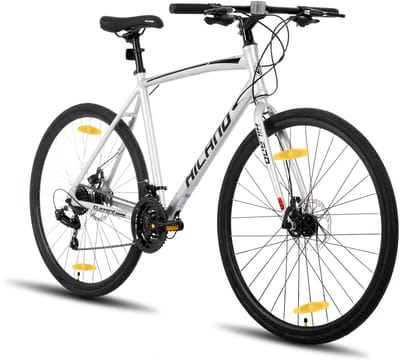 HILAND Hybrid Fiets - 700C - 21 Versnellingen - Racefiets / Stadsfiets - Mechanische Schijfremmen - Heren & Dames - Commuter Bike