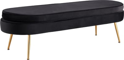 Poef Chanelle Zwart - Velours - Breedte 142 cm - Diepte 45 cm - Hoogte 41 cm