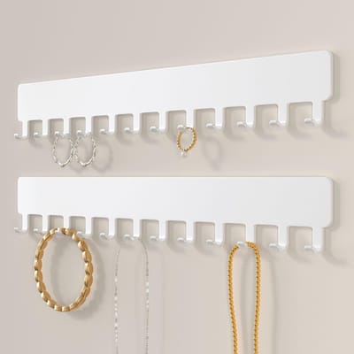 Sieradenopbergoplossing voor Wand: Hangende Kettinghouder voor Kettingen en Hangers, Set van 2, Wit