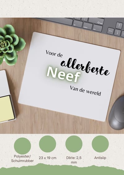 Akyol - voor de allerbeste neef van de wereld Muismat - Neef - de beste neef - verjaardagscadeau - verjaardag - cadeau - cadeautje voor neef - neef artikelen - kado - geschenk - gift - 23 bij 19 cm