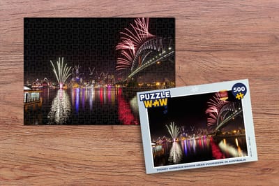 Puzzel Sydney Harbour Bridge met vuurwerk in Australië - Legpuzzel - Puzzel 500 stukjes