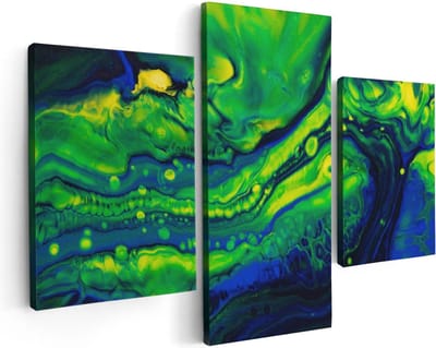 Artaza Canvas Schilderij Drieluik Abstracte Kunst Blauw met Groen - 90x60 - Foto Op Canvas - Canvas Print