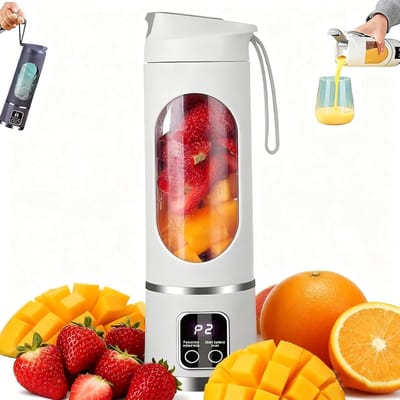 Digitale multifunctionele sapcentrifuge/blender, LED-display, draagbare blender, draadloos ontwerp, USB-C opladen, lekvrij deksel, 450 ml inhoud, digitaal display, sapcentrifuge waarmee je smoothies, sap en ijs kunt crushen - wit