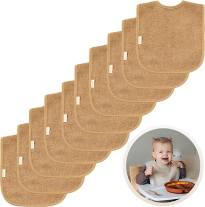 Funnies Slabbetjes 10-Pack Sand - Set van 10 Zachte Slabbertjes - Grote Slabbers - Kwijldoekjes voor Baby’s en Kinderen - Absorberend, Zacht en Makkelijk Wasbaar - Perfect voor Voeden, Kwijlen en Bescherming van Kleding