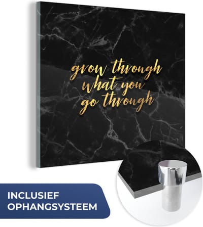 MuchoWow® Glasschilderij 20x20 cm - Schilderij acrylglas - Quotes - Motivatie - Goud - Marmer - Foto op glas - Schilderijen