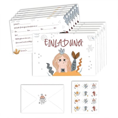 Dailygoods- Uitnodigingskaarten 12 stuks - Verjaardagsuitnodigingen Kinderen - Enveloppen - Stickers - Aquarel - Communie/Vormsel - Verjaardagskaarten