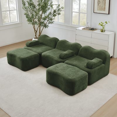 Wishdor Modulaire U-Vormige Hoekbank - Diepe Zitting En Verplaatsbaar Armleunkussen - Woonkamer - Fluwelen Bekleding - Groen - Met 2 Ottomanen