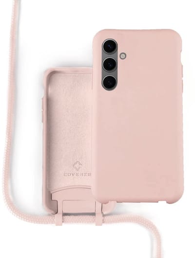 Coverzs Siliconen hoesje met koord geschikt voor Samsung Galaxy S23 Plus (Roze)
