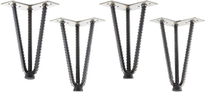 SOTECH 4 stuks Haarspeldpoten industriële look zacht staal look ruw staal blank gelakt 200 mm 3 stutten Haarspeldpoten