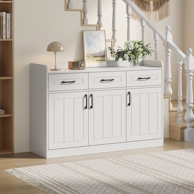 MIVRAY Dressoir - Met 3 Lades En 3 Deuren - Voor Woonkamer Hal En Eetkamer - Spaanplaat Wit - 120x35x80 Cm