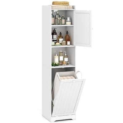 Coast Badkamerkast met waszak - hoge smalle opbergkast - verstelbare plank - wit 170 cm