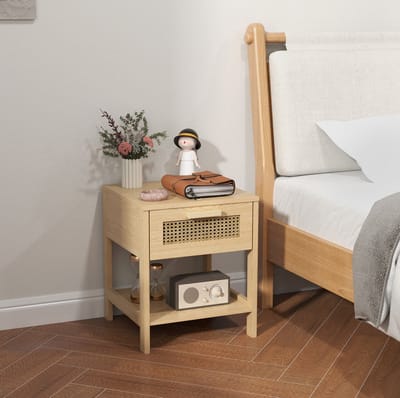 OKWISH Nachtkastje – Met Lade En Open Vak – Compact Voor Slaapkamer Of Woonkamer – Hout Naturel – 40 x 40 x 48,4 cm