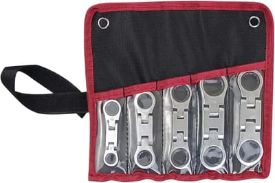Ratel Set - Dubbele Aandrijving - Reparatie Beperkte Ruimten - 180 Graden Flexibele Kop - 8-19mm 5 Stuks