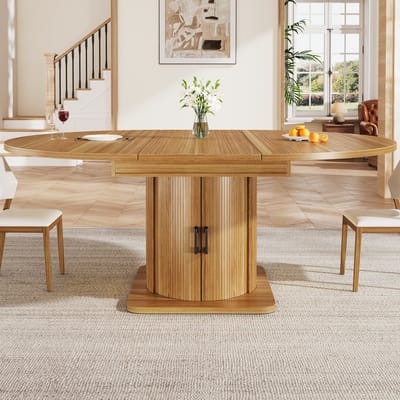 HAUSS SPOLE Eettafel - Uitschuifbaar Rond Naar Ovaal Met Opbergruimte - Voor Keuken En Eethoek - MDF - 118-158x118x76 Cm