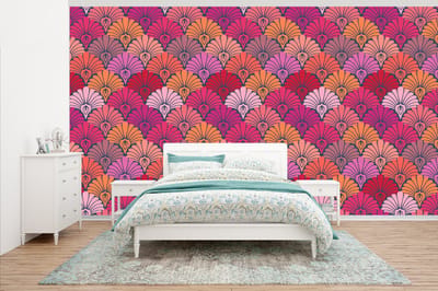 Behang - Fotobehang Patronen - Art Deco - Roze - Bloemen - Breedte 500 cm x hoogte 280 cm