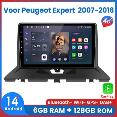 Awesafe Carplay Autoradio Geschikt Voor Peugeot Expert 2007 t/m 2016 - Android 14 - Draadloos Apple Carplay & Android Auto - 6GB + 128GB - 8-Core processor - Bluetooth & Wifi - GPS Navigatie - 2007 2008 2009 2010 2011 2012 2013 2014 2015 2016