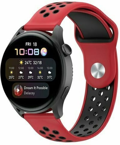 By Qubix - 22mm - Sport Edition siliconen band - Rood + zwart - geschikt voor Huawei Watch 3 / 4 / 5 (pro) - 46mm & geschikt voor Huawei Watch GT / GT 2 / GT 3 (pro) / GT 4 (pro) / GT 5 (pro) / GT 6 (pro) 46mm / Ultimate / Ultimate 2