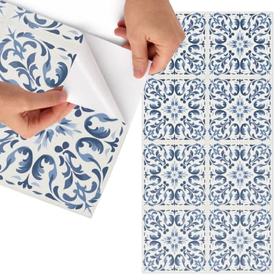 Tulup Meubelfolie - Tegelpatroon Meubelfolie - 75x150 cm - Blauw Meubelfolie - Meubelfolie Zelfklevend - Klassiek Meubelfolie - Wrapfolie Keuken - Wanddecoratie - Achtergronden en patronen