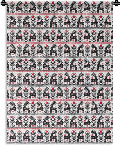 Wandkleed - Wanddoek - Hert - Patroon - Zwart - Rood - 150x200 cm - Wandtapijt