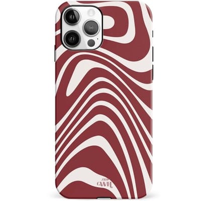 xoxo Wildhearts Boogie Wonderland Red - Double Layer - Hard case geschikt voor iPhone 12 Pro Max hoesje - Dubbele beschermlaag - Beschermhoes shockproof case - Golvenprint - Golvend patroon - Rood